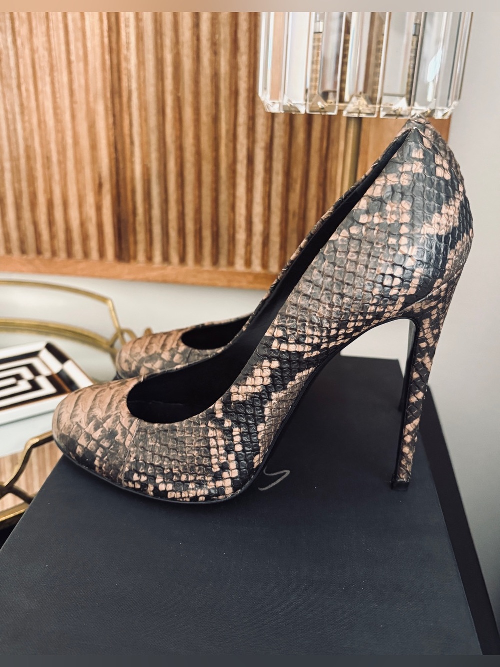 Giuseppe Zanotti Snake-Print High Heel Pumps in Brown and Black